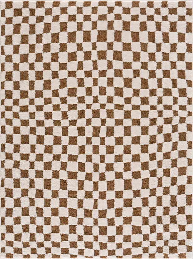 Lajos Brown Checkered Shag Rug