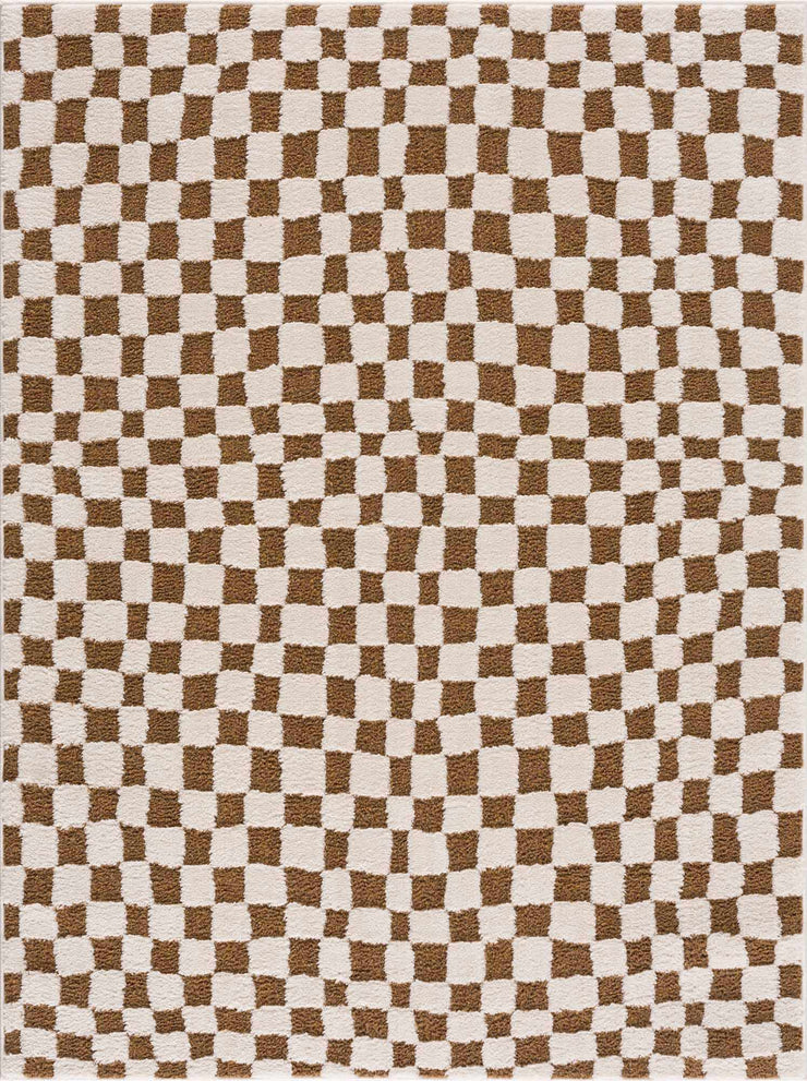 Lajos Brown Checkered Shag Rug