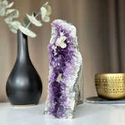 Galaxy amethyst geode, huge crystal decor (8 inches tall), Deep Purple natural amethyst