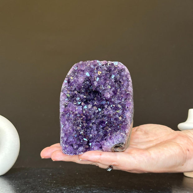 Deep Purple Amethyst cathedral geode, Unique raw crystal cluster, self stand