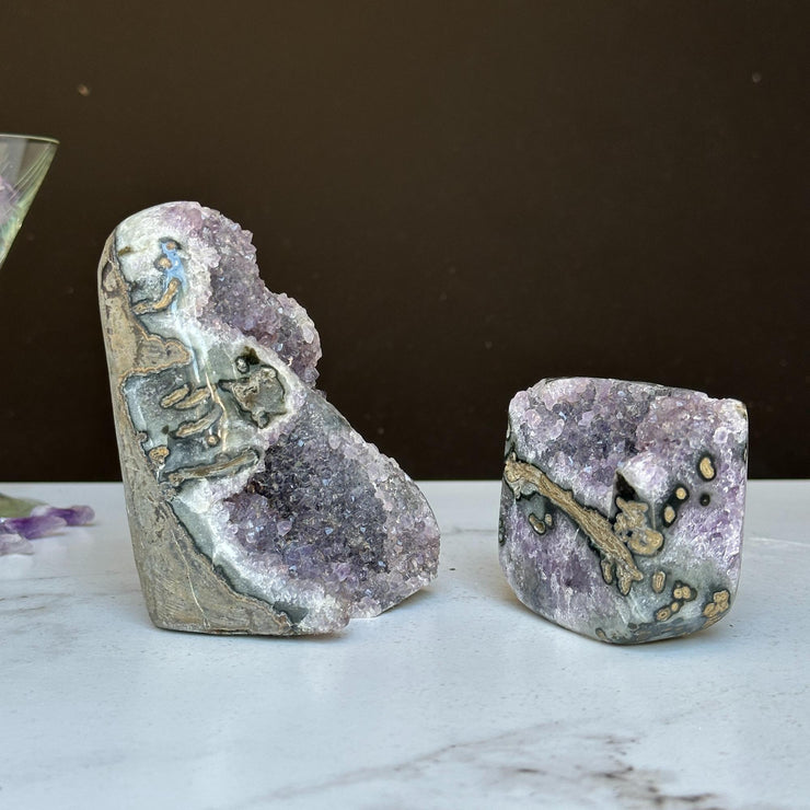 Stunning Amethyst Clusters with Agate Formation, 2 pieces 3 Lbs