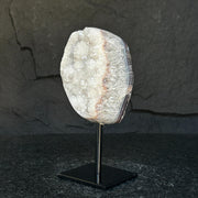 White quartz on stand, Geode with metallic base included for home decoration