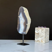 Natural Black Agate Display with Metal Base