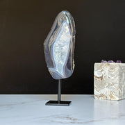 Natural Black Agate Display with Metal Base