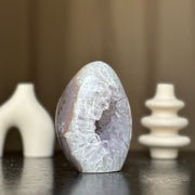 Quarzt Crystal Egg, Natural color crystal, decorative collectors unique piece with agate