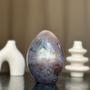 Quarzt Crystal Egg, Natural color crystal, decorative collectors unique piece with agate