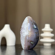 Quarzt Crystal Egg, Natural color crystal, decorative collectors unique piece with agate