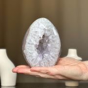 Quarzt Crystal Egg, Natural color crystal, decorative collectors unique piece with agate