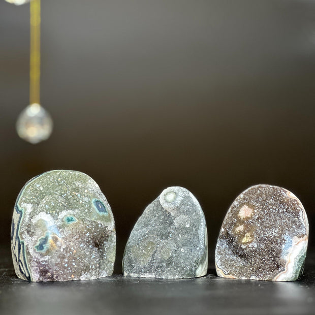 Rare rainbow amethysts set of 3, colorful druzy amethysts, freeform sugar crystals, home decor crystals