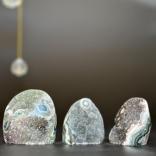 Rare rainbow amethysts set of 3, colorful druzy amethysts, freeform sugar crystals, home decor crystals