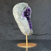 Large Amethyst Geode Crystal, Deep Purple Amethyst on modern gold stand