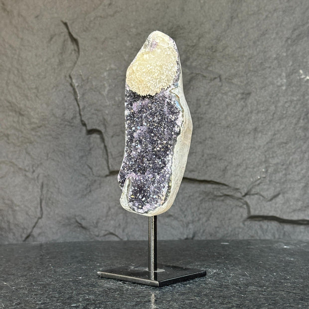 Natural Amethyst Geode, Galaxy Crystal on Metal Stand