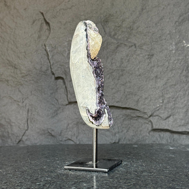 Natural Amethyst Geode, Galaxy Crystal on Metal Stand
