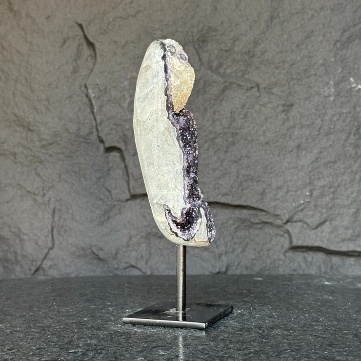 Natural Amethyst Geode, Galaxy Crystal on Metal Stand