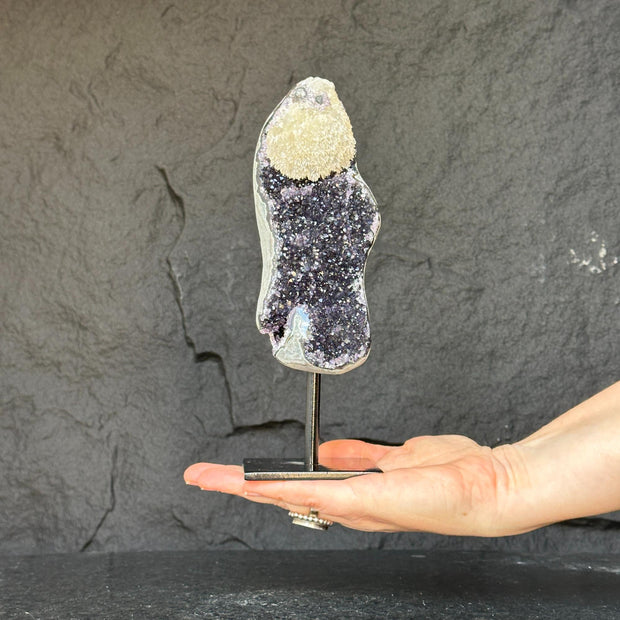 Natural Amethyst Geode, Galaxy Crystal on Metal Stand