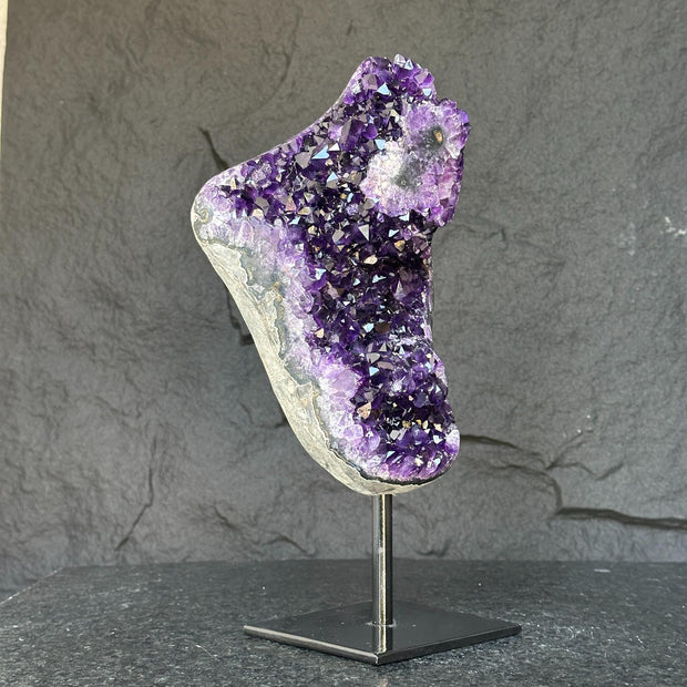 Deep Purple Natural Amethyst Geode with Metal Display Stand
