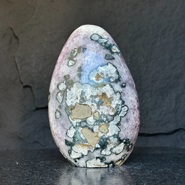 Amethyst Geode Crystal Egg with incredible Agate formations, Natural cave shaped polished agate stone