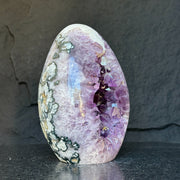Amethyst Geode Crystal Egg with incredible Agate formations, Natural cave shaped polished agate stone