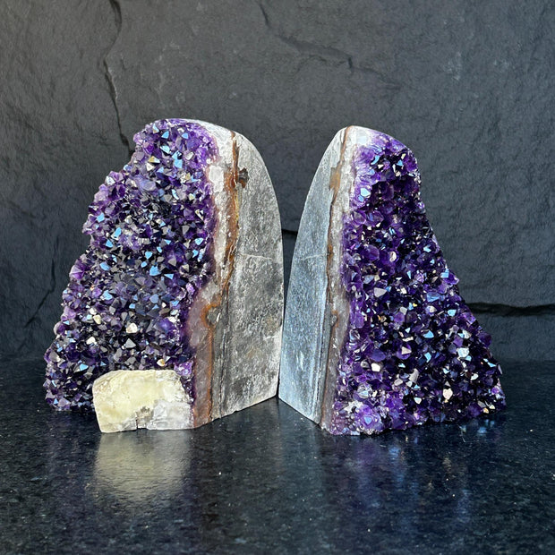 Amethyst bookends, One of a kind set of amethyst and agate geode crystals