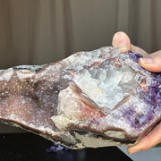 Amethsyt centerpiece, Unique shaped geode for tabletop decor, natural crystal stone with agate formations