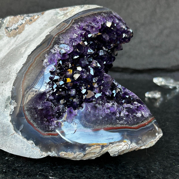 Large Amethyst Geode Cave with Agate edges, Unique Home Decor Crystal, High Quality Quartz, Crystal centerpiece