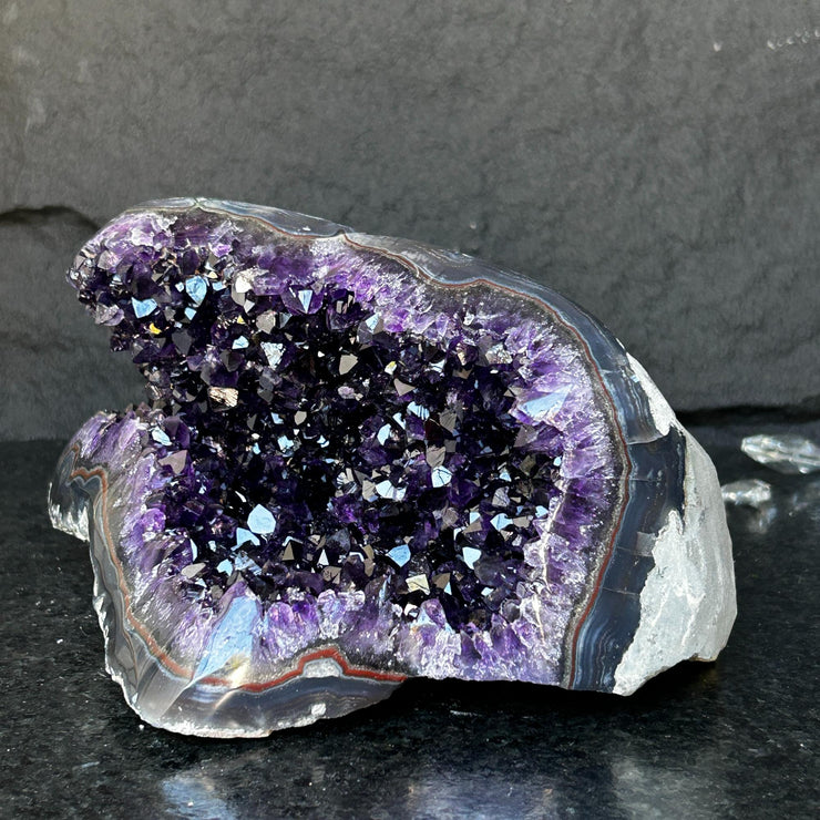 Large Amethyst Geode Cave with Agate edges, Unique Home Decor Crystal, High Quality Quartz, Crystal centerpiece
