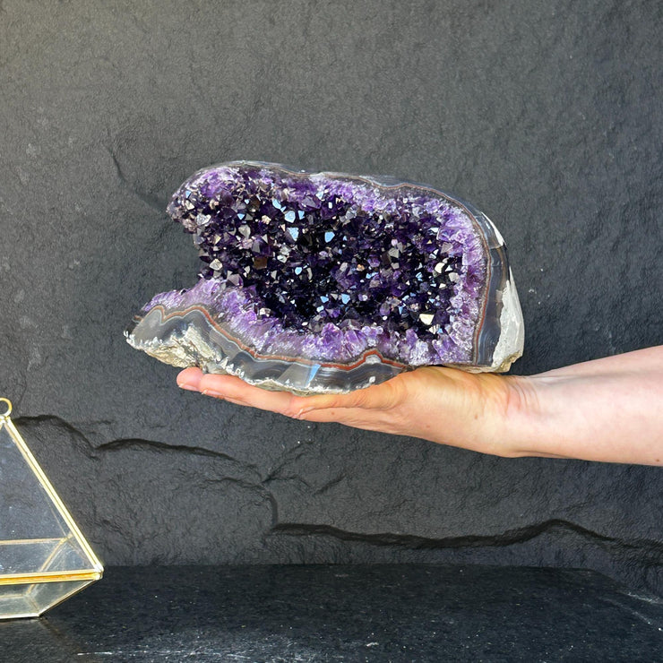 Large Amethyst Geode Cave with Agate edges, Unique Home Decor Crystal, High Quality Quartz, Crystal centerpiece