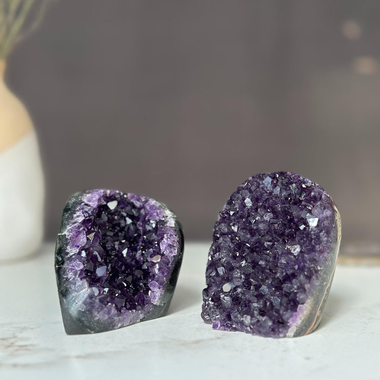 Amethyst geodes set (2 stones) crystal clusters (1.4 Lb full weight)