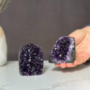 Amethyst geodes set (2 stones) crystal clusters (1.4 Lb full weight)
