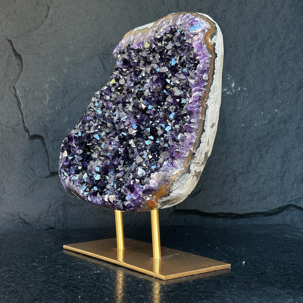 Amethyst Geode Cave with metallic base, Large Cave shaped, 12 inches tall piece for collectors, Full polished, Stunning decor Crystal