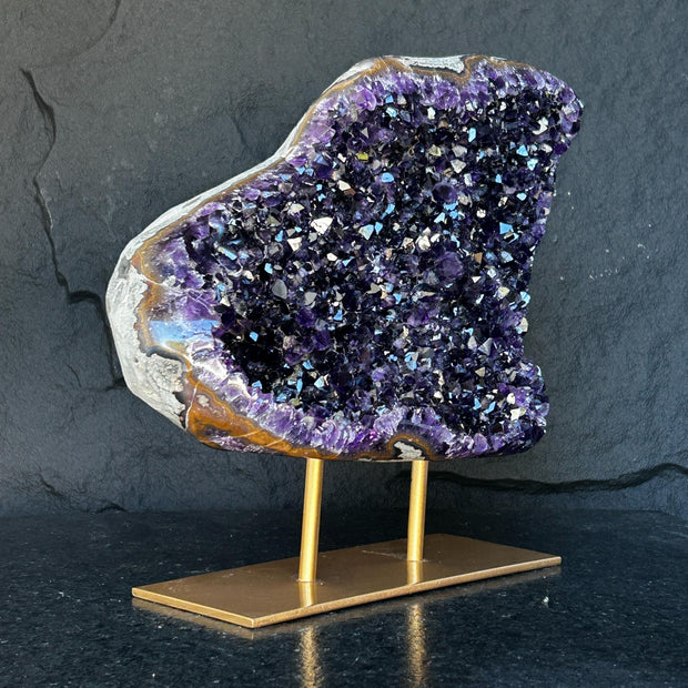 Amethyst Geode Cave with metallic base, Large Cave shaped, 12 inches tall piece for collectors, Full polished, Stunning decor Crystal