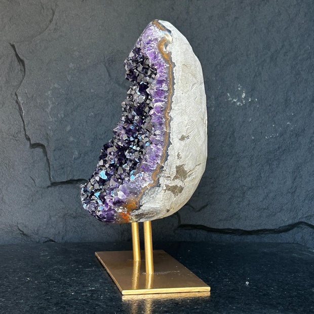 Amethyst Geode Cave with metallic base, Large Cave shaped, 12 inches tall piece for collectors, Full polished, Stunning decor Crystal