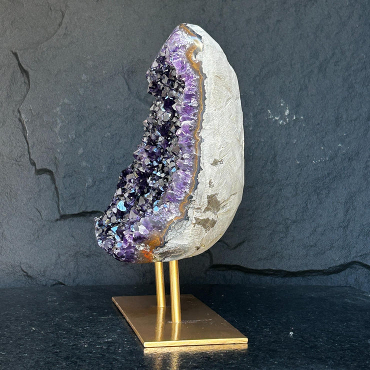 Amethyst Geode Cave with metallic base, Large Cave shaped, 12 inches tall piece for collectors, Full polished, Stunning decor Crystal