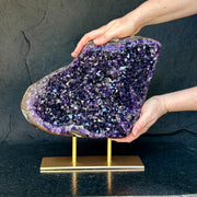 Amethyst Geode Cave with metallic base, Large Cave shaped, 12 inches tall piece for collectors, Full polished, Stunning decor Crystal