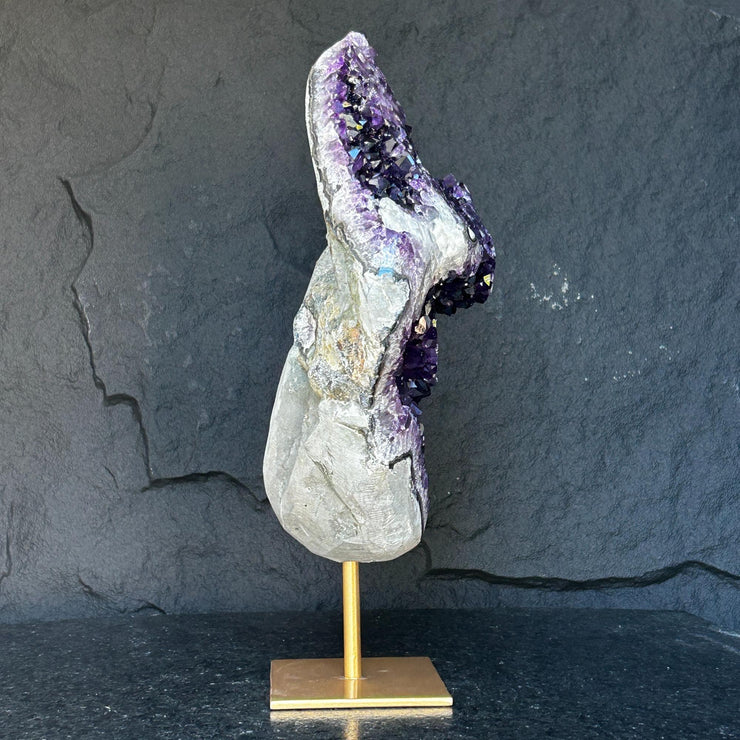 Stunning Natural Amethyst Geode with Metal Stand for Home Decor, XL Amethyst Cave