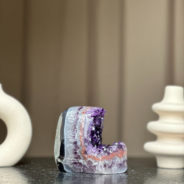 Unique Amethyst Cluster with Agate and Jasper formations, February birthstone, Meditation crystals, Amethyst Geode