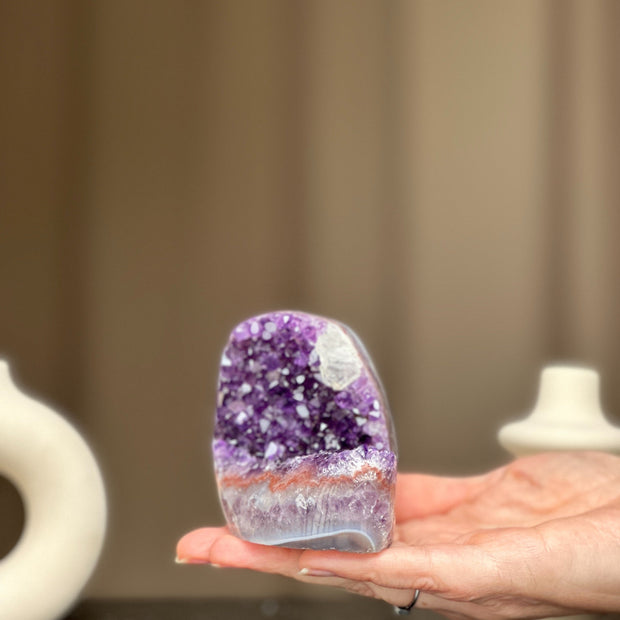 Unique Amethyst Cluster with Agate and Jasper formations, February birthstone, Meditation crystals, Amethyst Geode