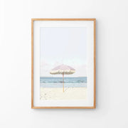 Girl's Nursery Wall Decor. Pink Umbrella, Blue Ocean
