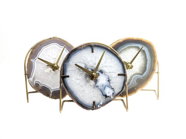 Gray Agate Desk Clock – Handcrafted Artisan Timepiece