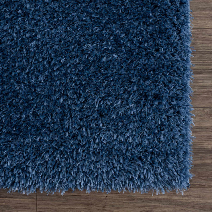 Faina Solid Dark Blue Shag Rug Washable