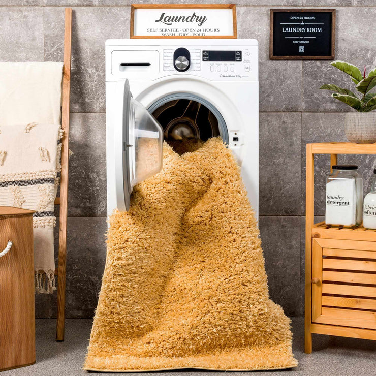 Faina Gold Yellow Washable Shag Rug