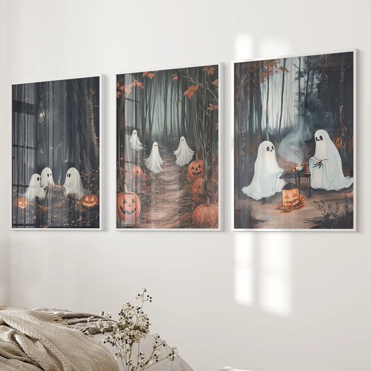 Ghost Couple Fall Forest Wall Art Poster Decor