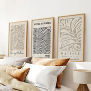 Set of 3 Pastel Beige Prints. Henri Matisse and Yayoi Kusama