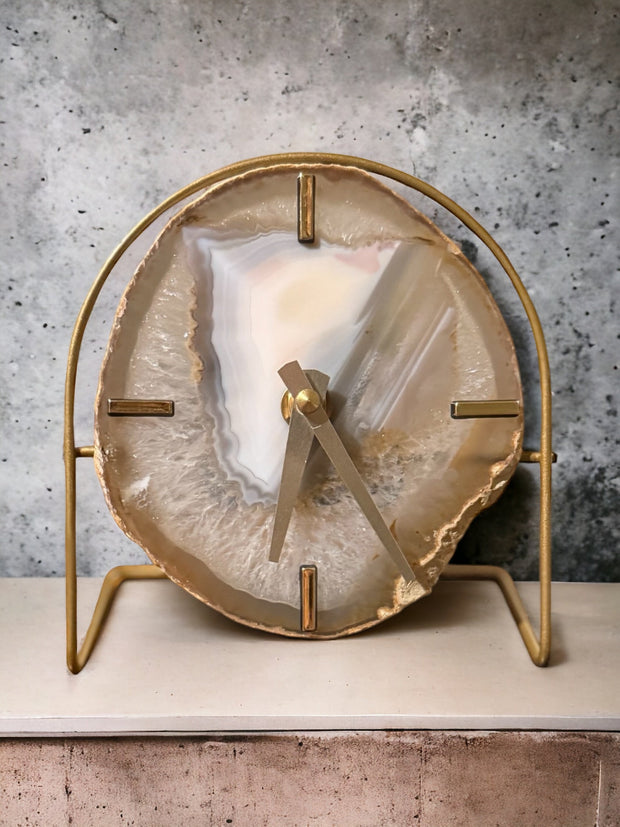 Natural Agate Desk Clock – Handcrafted Artisan Timepiece
