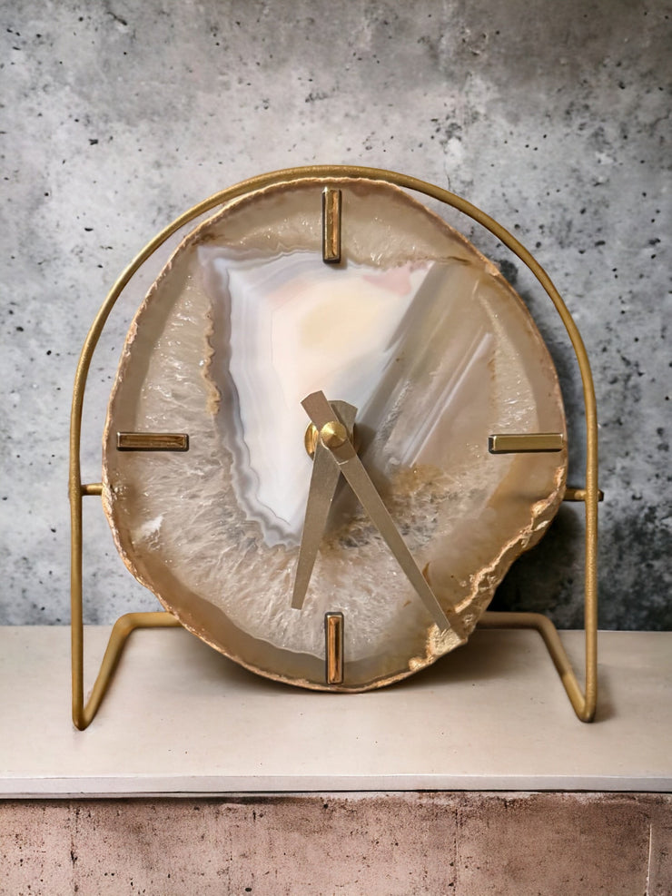 Natural Agate Desk Clock – Handcrafted Artisan Timepiece