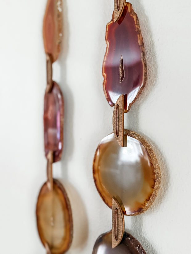 Fall Boho Set No. 4 – Amber & Rust Agate Wall Hanging Pair with Brass Bells