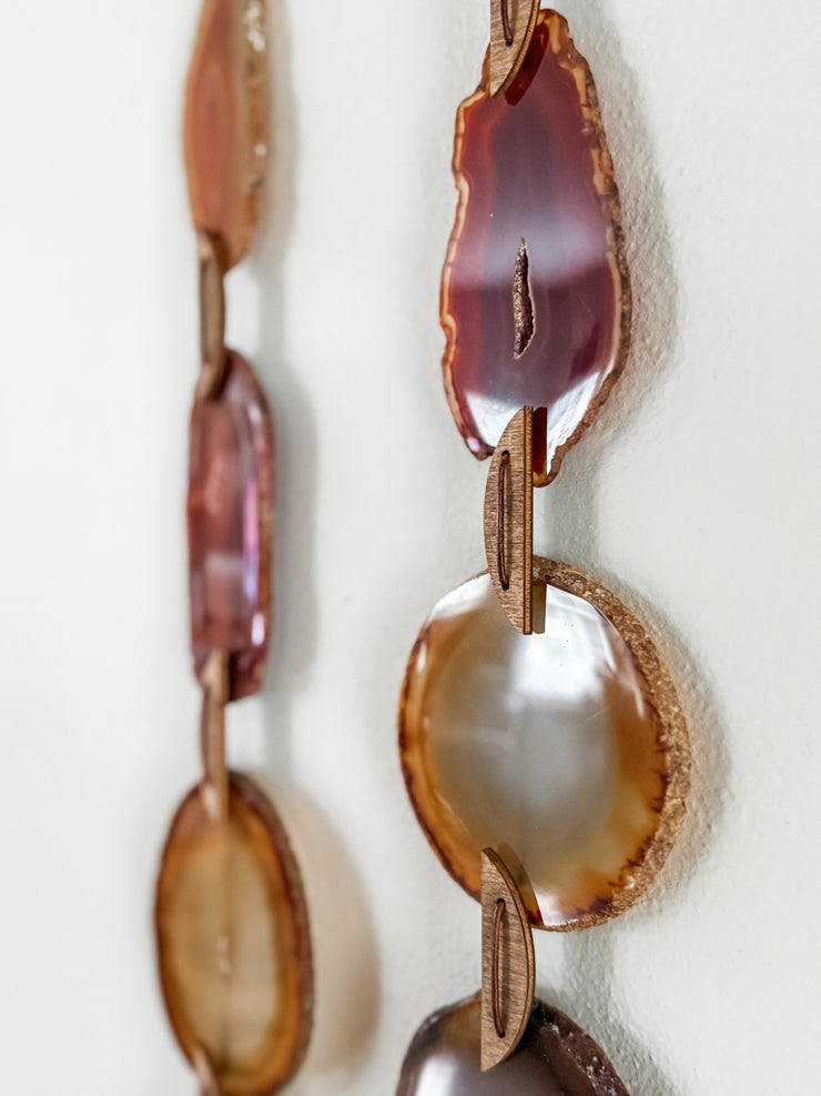 Fall Boho Set No. 4 – Amber & Rust Agate Wall Hanging Pair with Brass Bells