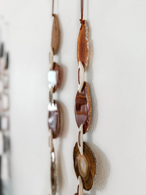 Fall Boho Set No. 3 – Rust & Amber Agate Wall Hanging Pair with Silk Tassels