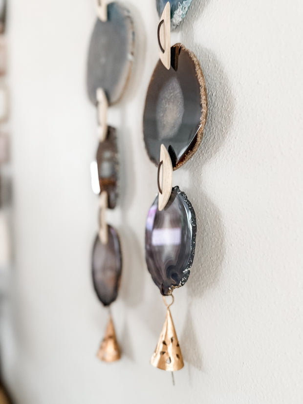 Set of 2 Gray-Blue White & Brown Agate Wall Hanging - Driftwood Ember Boho Garland