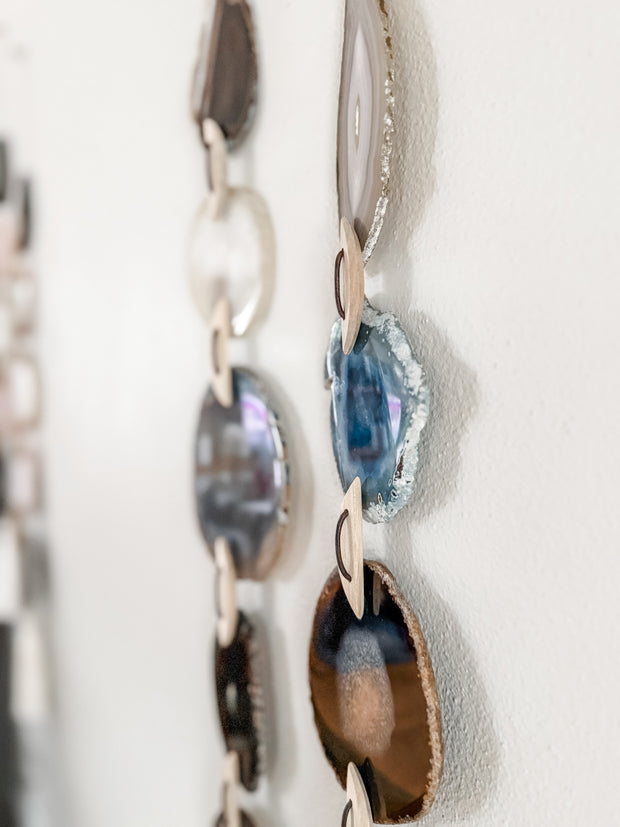 Set of 2 Gray-Blue White & Brown Agate Wall Hanging - Driftwood Ember Boho Garland